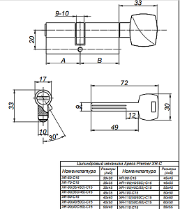 Механизм цилиндровый Premier XR-100-C15-NI #170941